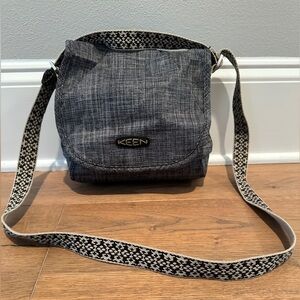 Keen Black Crossbody Bag with Patterned Strap